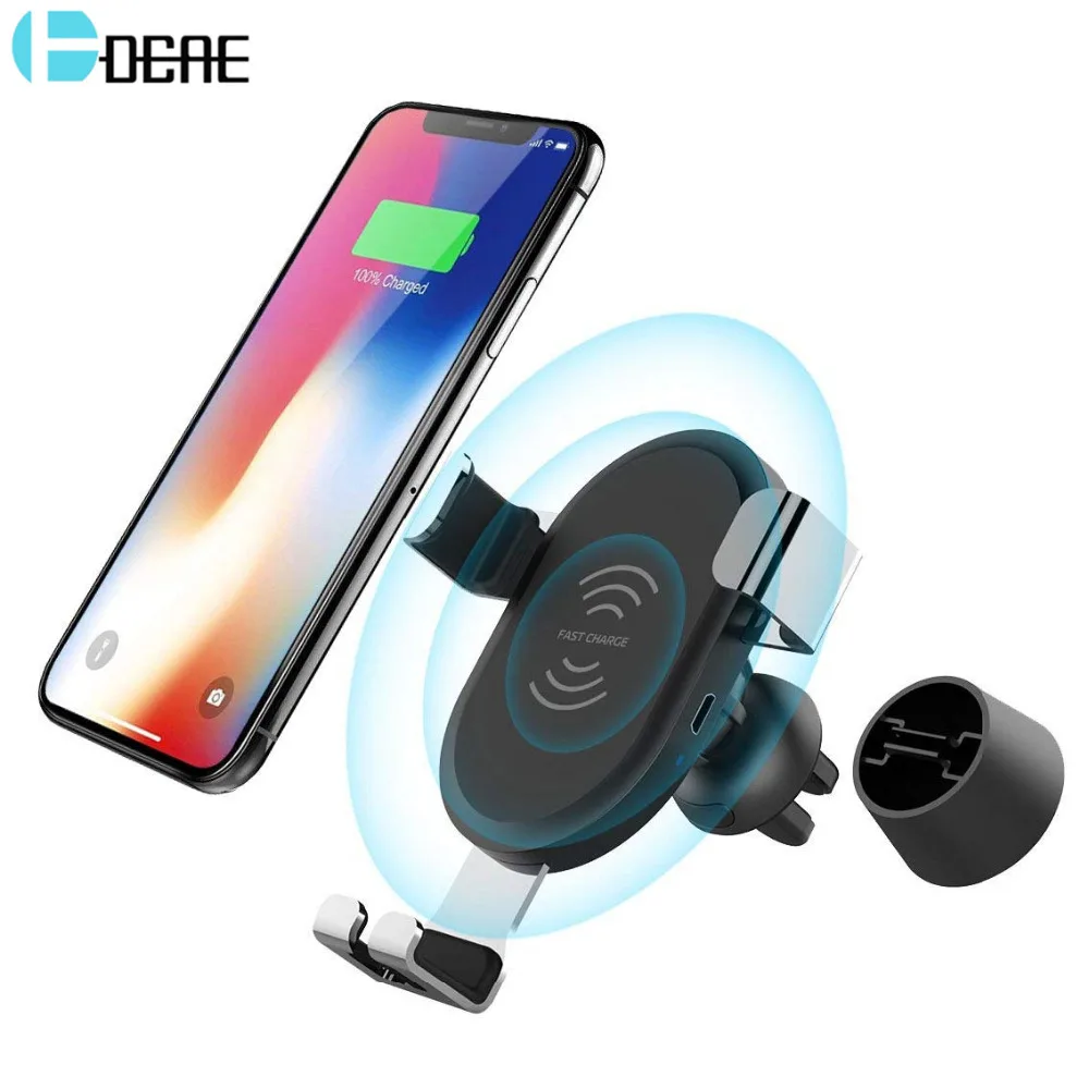 

DCAE 10W Qi Wireless Charger for iPhone X 8 Plus XS Max XR Samsung S9 S8 Fast Wireless Car Charger Pad Mobile Phone Holder Stand