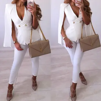 

New Fashion Slim Women Bandage Jumpsuits White Ruffles V Neck Evening Club Bodysuit Rompers Jumpsuit Pencil Ankle Length Pants