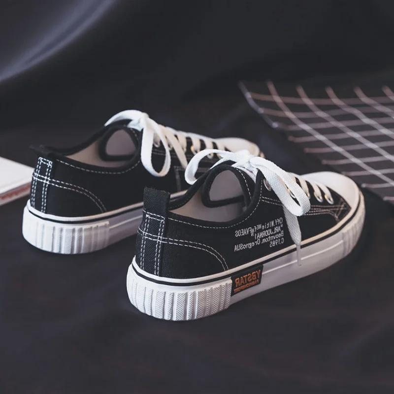 

Black canvas shoes female students Korean version 2019 new ulzzang wild retro port wind flat bottom shoes