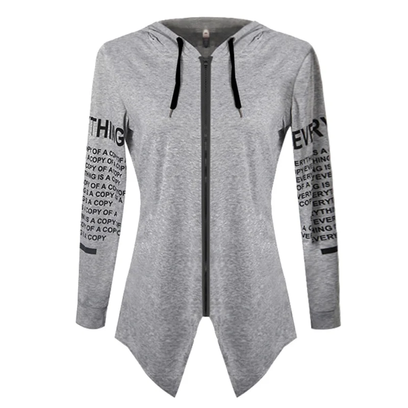 

2018 Autumn Hoodies Letters Printing Fleece Big Yards Zipper Hooded Jacket Casual Chiffon&Cotton Full Sleeve