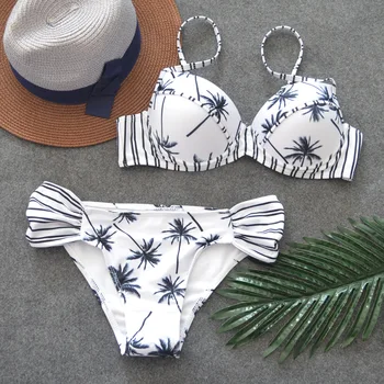 

FALLINDOLL Women Bandeau Printed Beach Wear Swimwear Maillot de bain Push Up Bikini 2018 Swimsuit Brazilian Bikini Bathing Suits