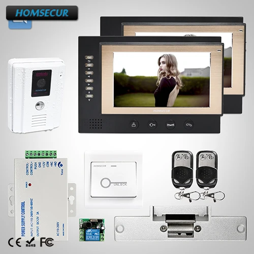 

HOMSECUR 7" Video&Audio Smart Doorbell Electric Lock Supported for House/Flat : TC011-W Camera(White)+TM701R-B Monitor(Black)