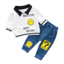 

Boys Clothing Set Spring 0-3y New 2018 Fashion Style Cotton turn-down collar full Sleeve with smile Print Baby Boy Clothes 18001