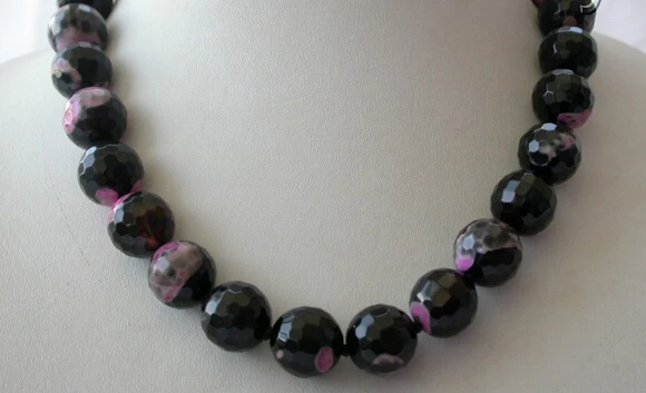 

Jewelr 005280 big 14mm round faceted multicolor natural agate necklace
