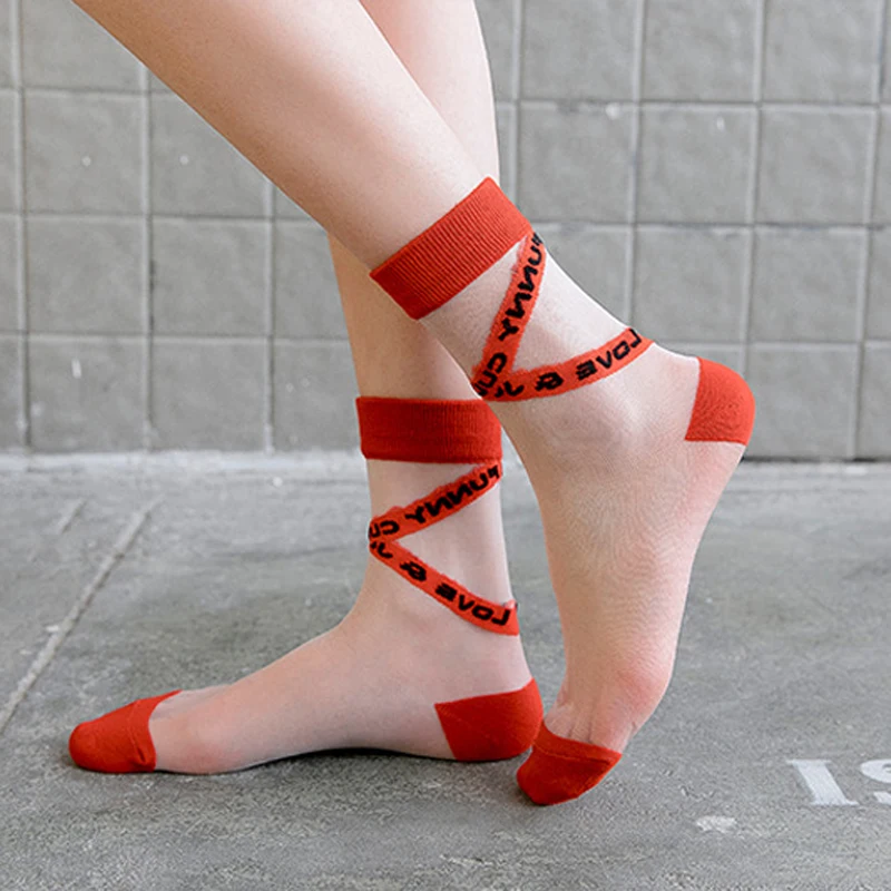 

cute sports socks women trend fresh ladies socks spring and summer new breathable glass silk ladies tube socks youth lively