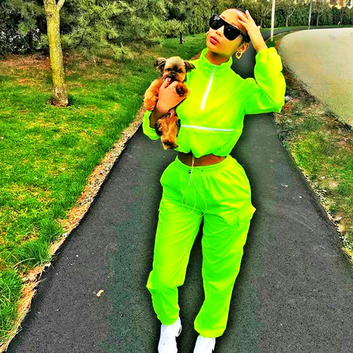 Флуоресцентный хип HopTwo piece костюм модная спортивная Солнцезащитная куртка