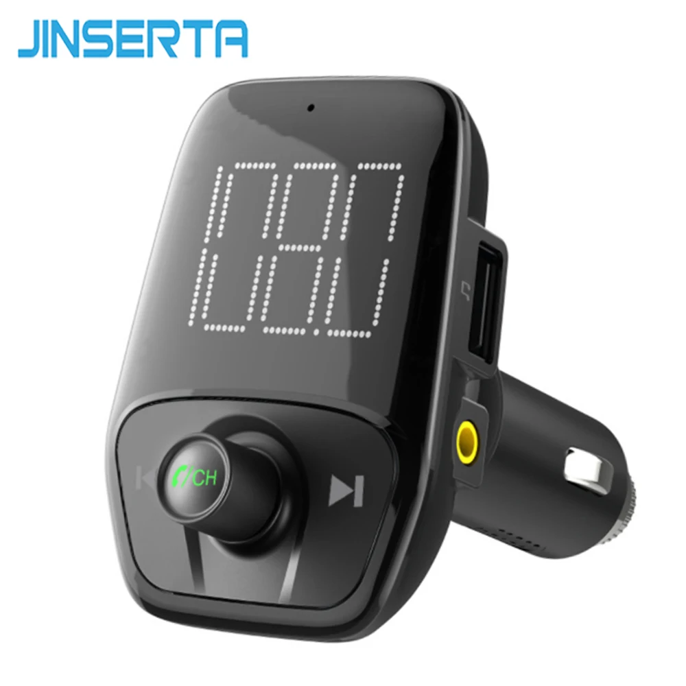 JINSERTA Large Screen Bluetooth FM Transmitter Handsfree 2 USB Charger