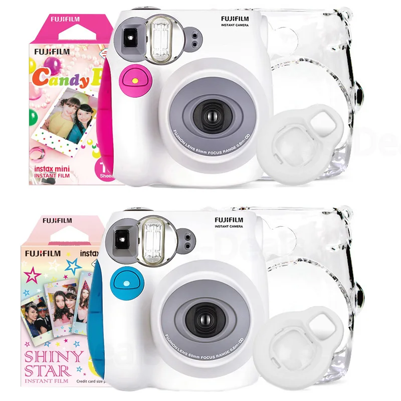 Аутентичный Fujifilm Instax Mini 7 s Мгновенный Набор Фото камеры с 10 листами Fuji Instax Мини белая пленка и кролик линзы для селфи