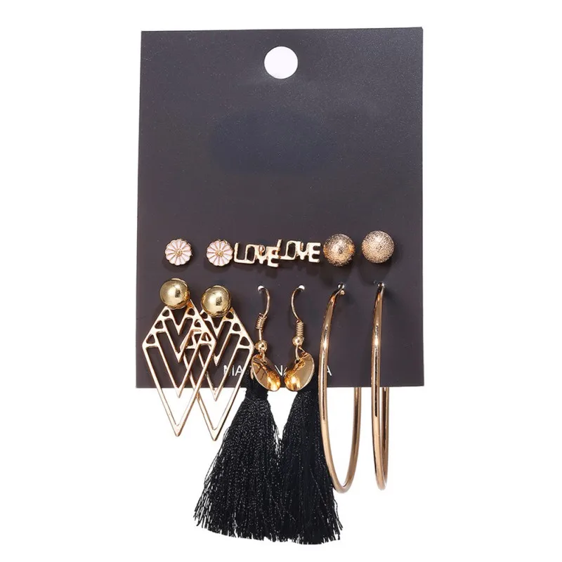 

Creative LOVE Round Circle Tassel Hoop Earrings Set 6 Pairs European and American Hot Sale Ear Jewelry Woman Tassel Earrings Set