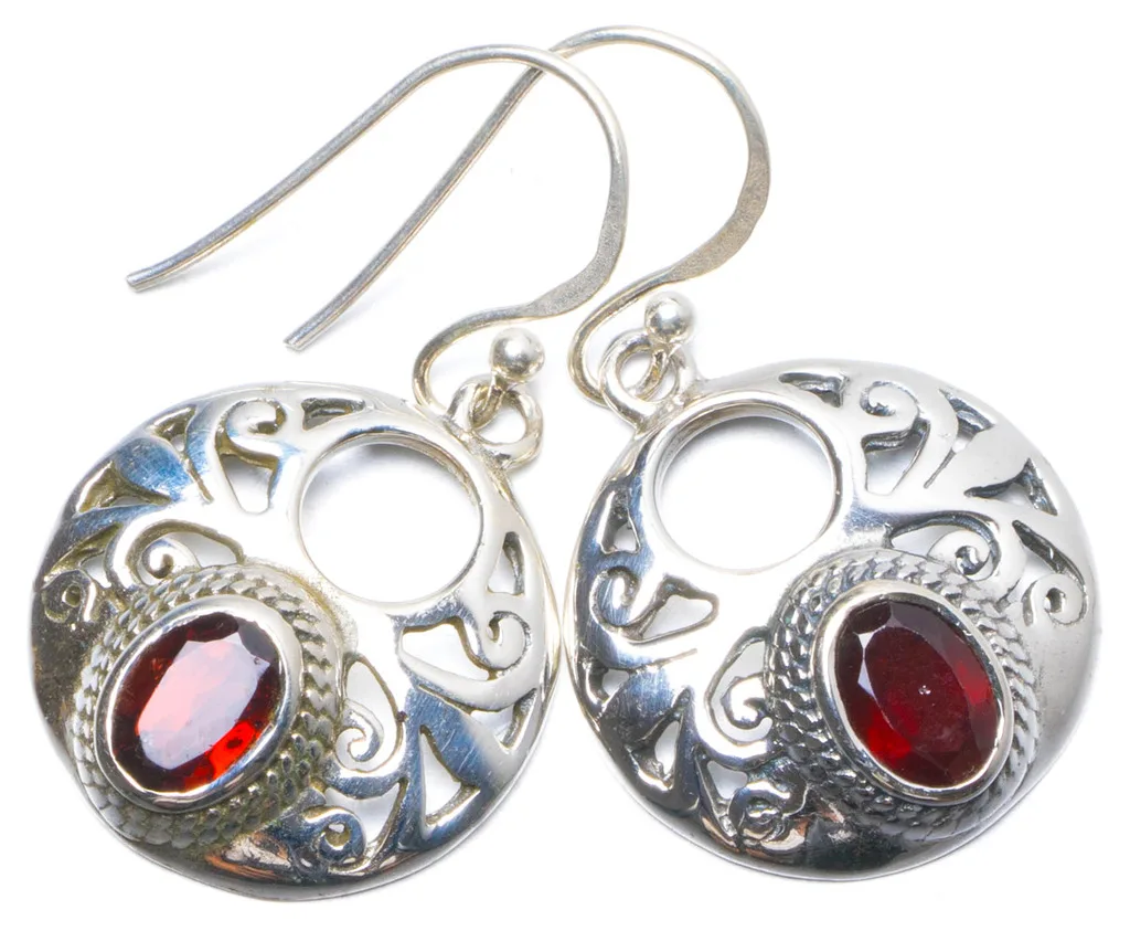 

Natural Garnet Handmade Unique 925 Sterling Silver Earrings 1.25" Y0488