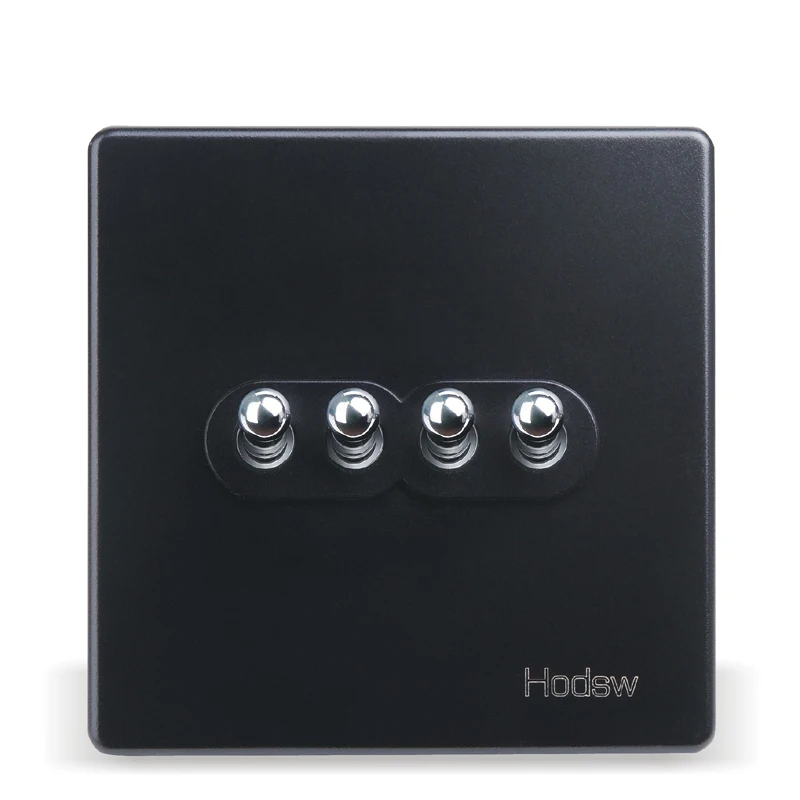 

Home Furnishing Wall Switch Socket, 86 Type Concealed Black Steel Frame, Four Open Double Control Switch, PC 220V 10A