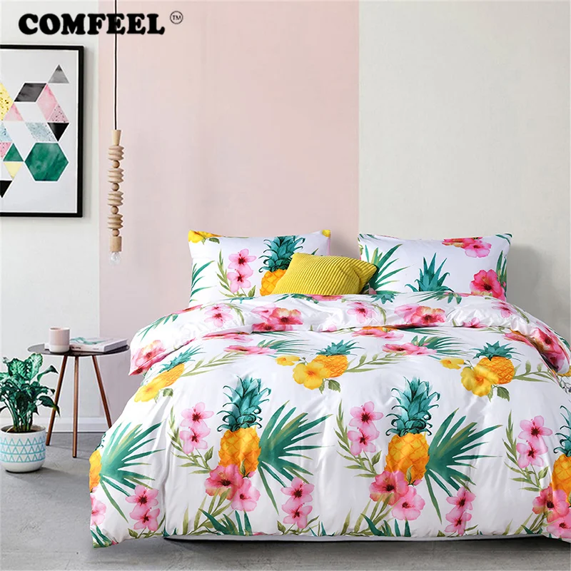

COMFEEL Home Textile Flower Print Comforter Bedding Sets 3pcs Cotton Kids Bed Quilt Cover with Pillowcases King Size Duvet Set