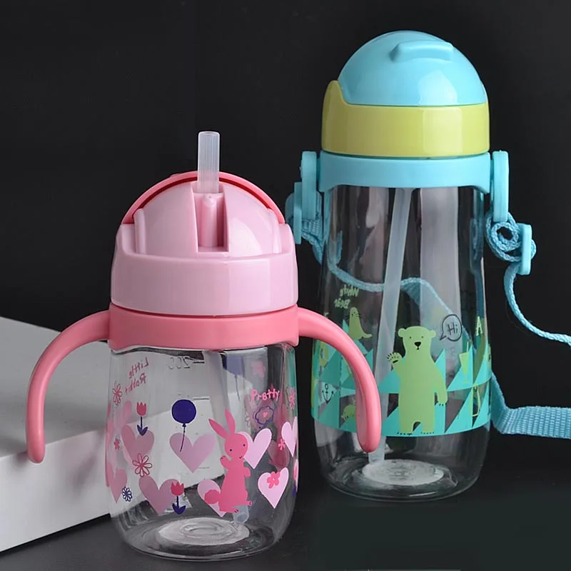 

230/450ML Feeding cup Baby bottle with straw Portable Rope spill proof children Cup plastic bottle for kids drinking water copo
