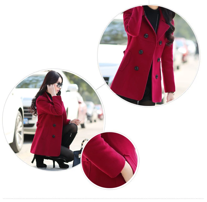 2018  Autumn and winter new female woolen coat short Korean version of the slim slimming lapel double-breasted woolen coat female tide (5)