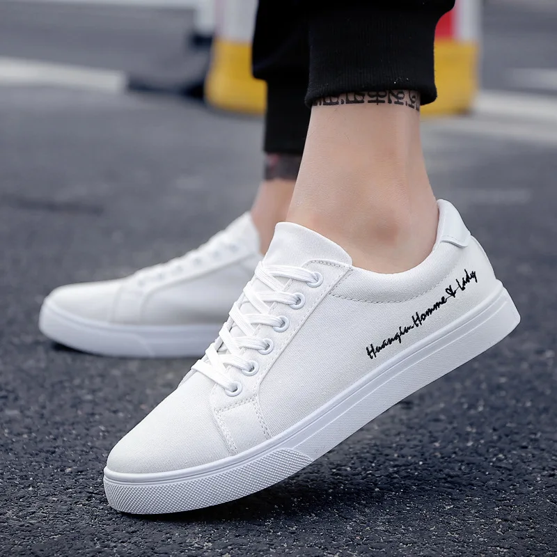 

2019 Summer Men Casual Shoes Breathable Canvas Shoes Lace-up Mens Fashion Footwear Walking Male Graffiti White Sneakers