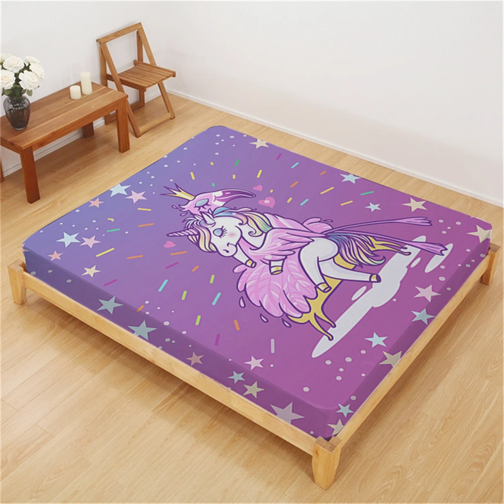 

Girls Unicorn Sheet Colorful Cartoon Flamingo Fitted Sheet Twin Full Queen King Bedding Pentagram Printed Bed Sheet Home Decor