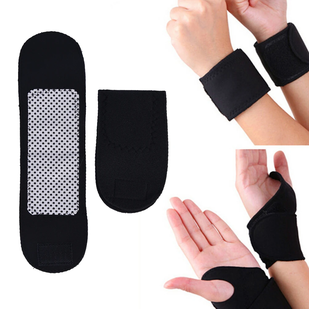 1 Pair Black Elastic Wrist Strap Tourmaline Self Heating Brace Support