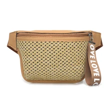 Летняя Пляжная соломенная плетеная поясная сумка в богемном стиле, Женская поясная сумка с ремнем, чистый мешочек на молнии, нагрудная сумка