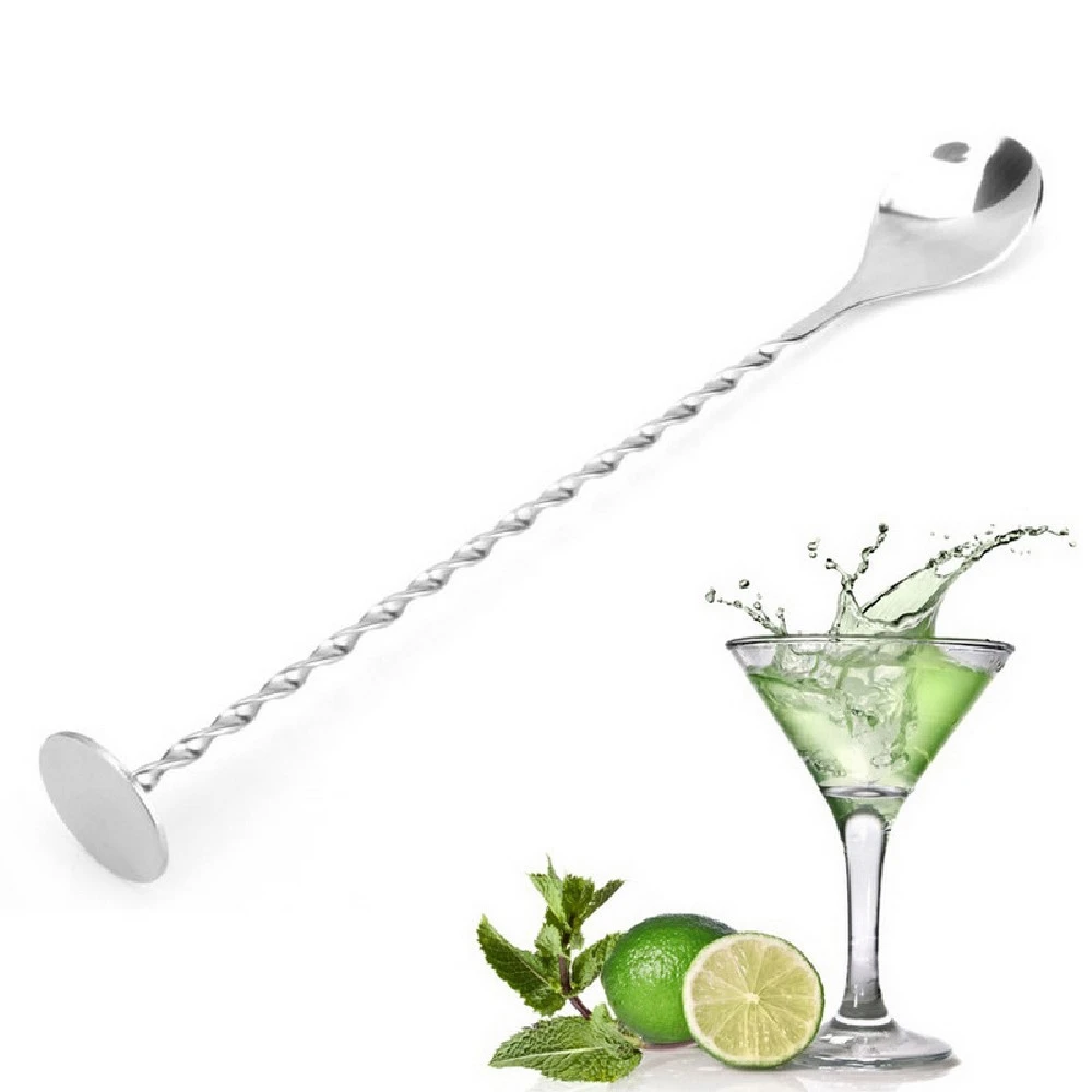 Stainless Steel Threaded Unique Spoon Swizzle Stick Coffee Cocktail Mojito Wine Spoons Barware