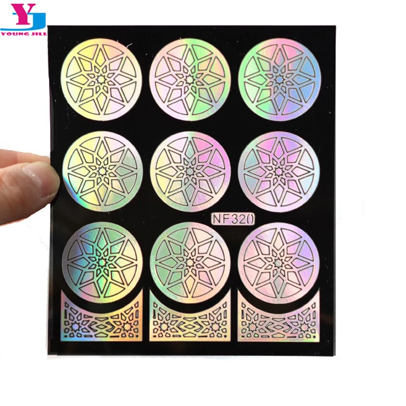 

9 Design Nail Stencil Reusable Stamping Nail Art Hollow Stickers Laser Silver Nail Vinyls Template Stencil Guide Manicure Tools
