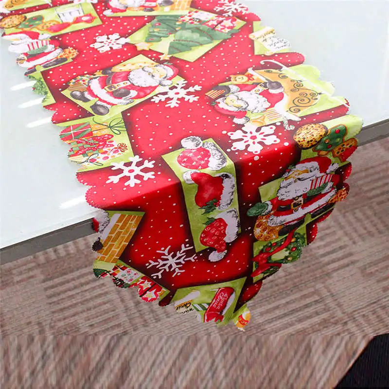 Decorative Christmas tablecloth Santa Claus Tapestry Poinsettia Table Runner 14x71 Inch Party Home Cloth Cover #2o18#f (5)