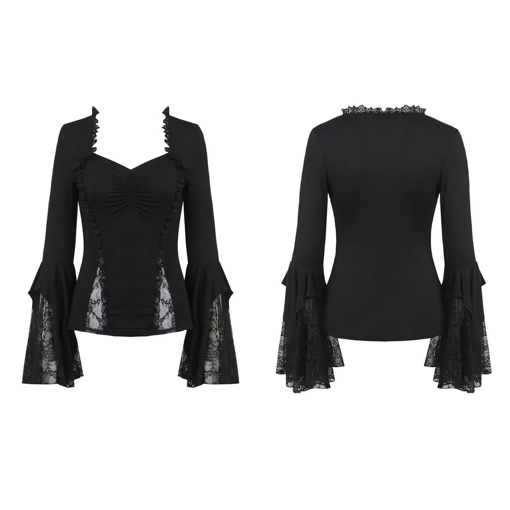 

Darkinlove Women's Gothic Lacey Knitted Top with Tasseled Sleeves Shirt Princess Cut Gothic Long Sleeve Party Tops
