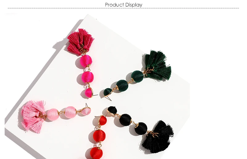 Long Tassel Earrings Red Oorbellen Dangling Earrings For Women Hanging Party Wedding Bridal Pom Pom Earring Accessories (1)