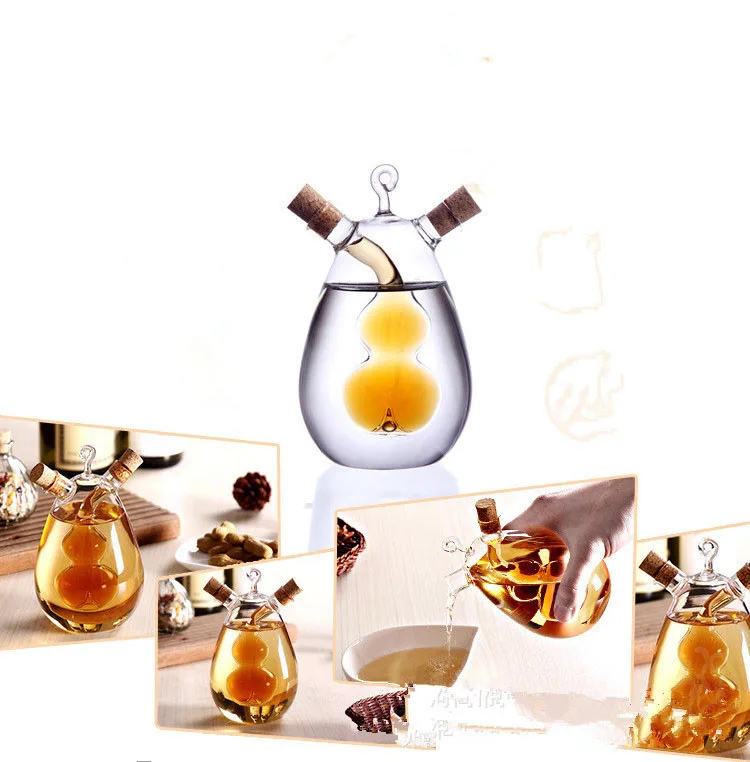 

1PC Kitchen Glass Oil Bottle Multi-purpose Vinegar Cruet 2 in1 Handblown Vinegar Cruet Soy Sauce Vinegar Glass Bottle OK 0358