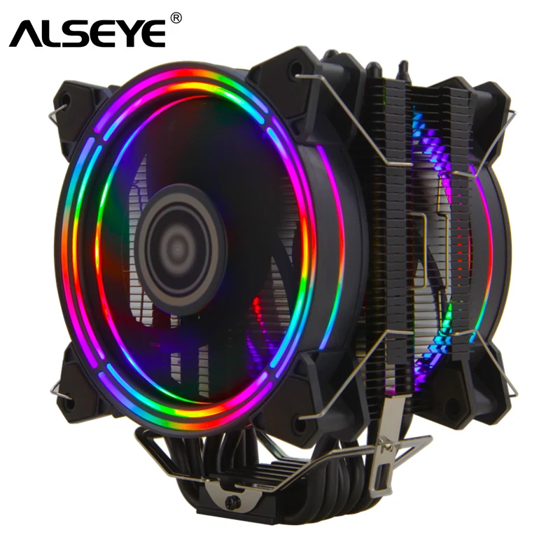 ALSEYE H120D وحدة المعالجة المركزية برودة RGB مروحة 120 مللي متر PWM 4 دبوس 6 أنابيب الحرارة برودة ل LGA 775 115x1366 2011 AM2 + AM3 + AM4