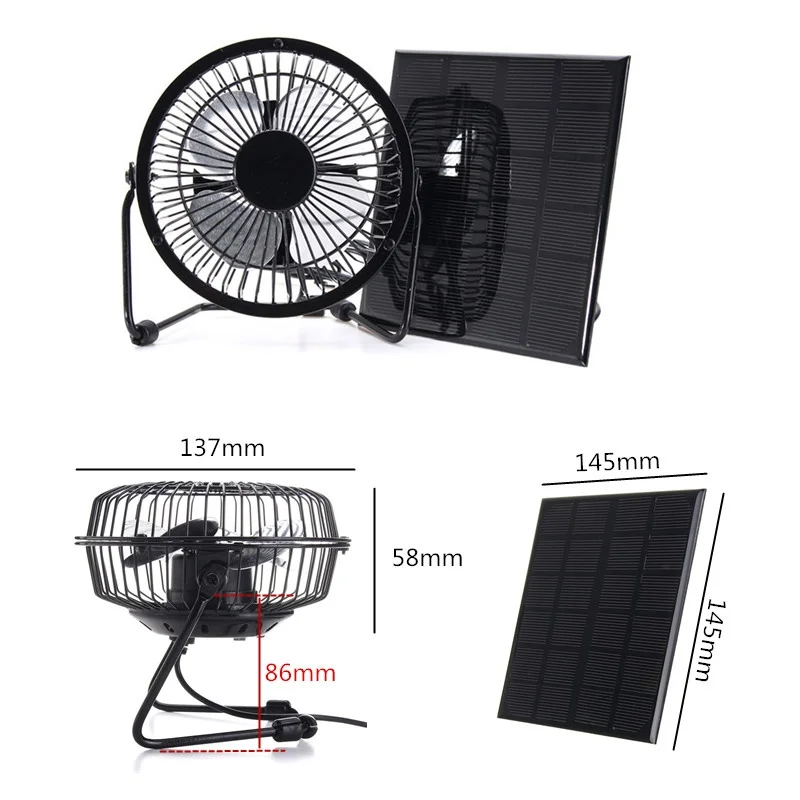 

BUHESHUI 4 Inch Cooling Ventilation Fan USB 3W 6V Solar Powered Panel Charger Iron Fan For Home Office Outdoor Traveling Fishing