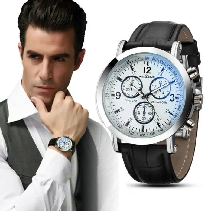 Quartz Watch Men Fashion Casual Business Leather Strap Classic Blue Glass Mens Watches Relogio