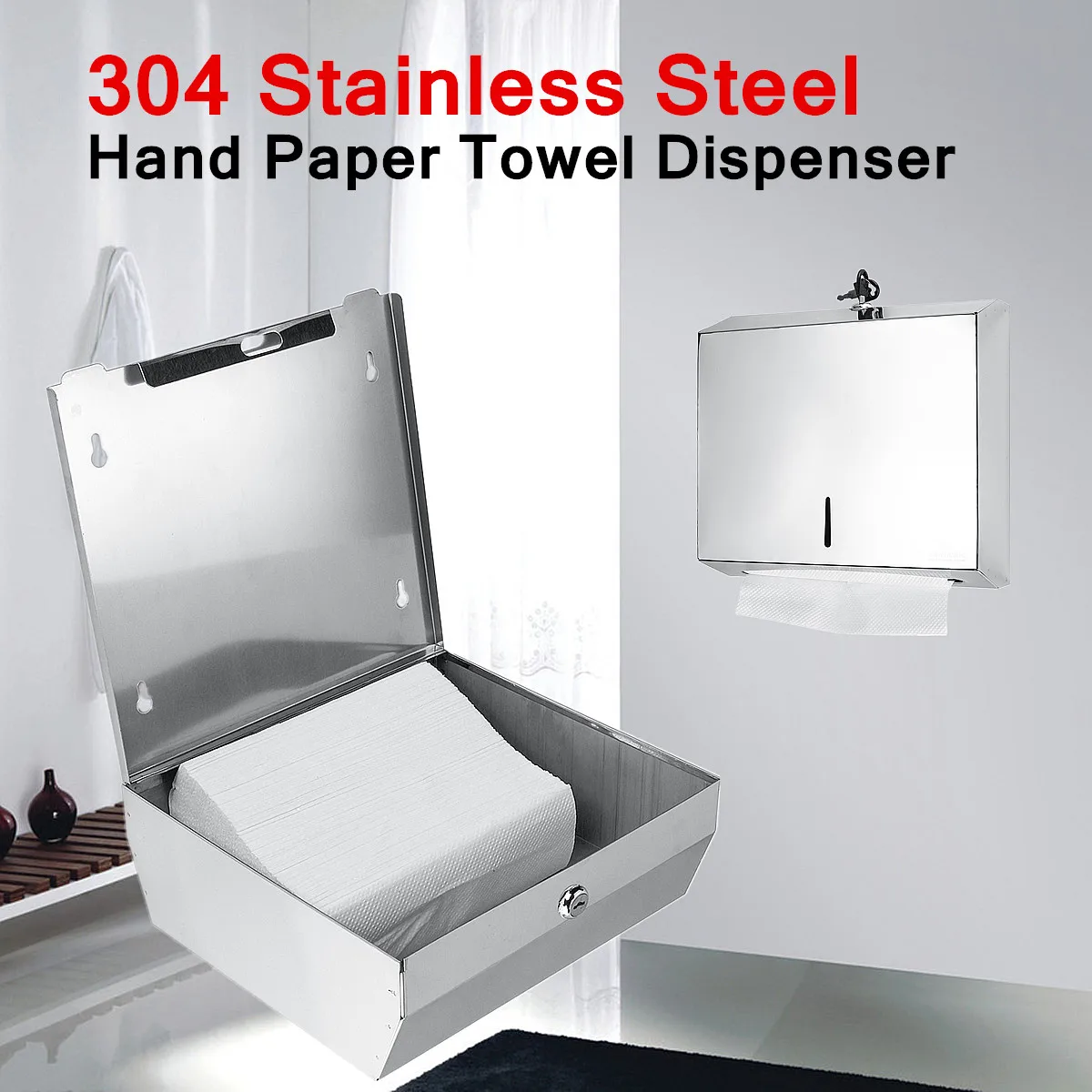 

Stainless Steel Hand Paper Towel Dispenser 28x26.5x10cm Heavy Duty Strong Durable Easy Install Silver Provided Lock Wall Mounted