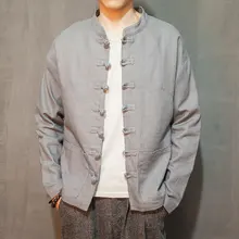 Для мужчин китайский стильная куртка Тан костюм топ, футболка из хлопка и льна Этническая