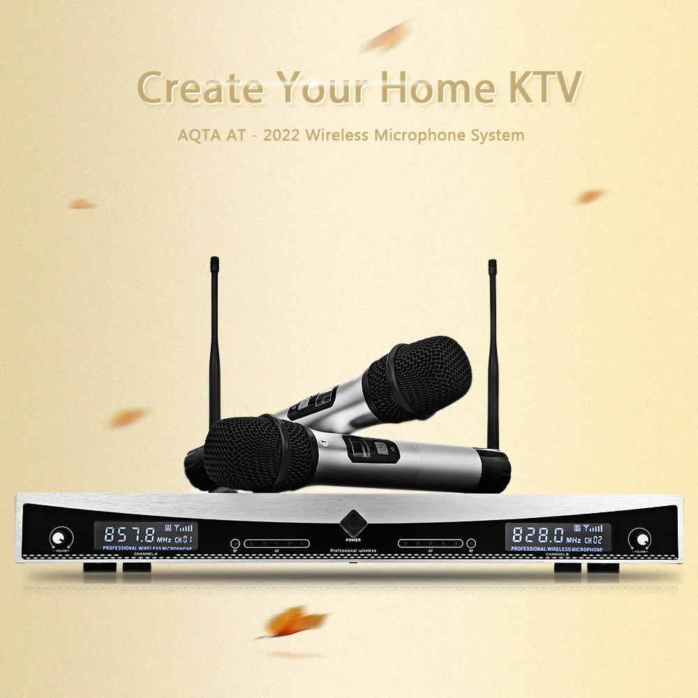 

Mesuvida Professional Wireless UHF Microphone System Set Handheld Dynamic Microphone Mic For Home Karaoke 2 Channels Conference