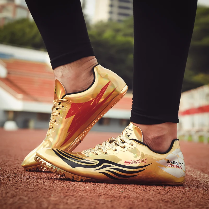 

Unisex Track Field Shoes Spring Autumn Women Spikes Shoes Athletics Gold Silver Mens Running Nails Sneakers Lace Up Sport Shoes