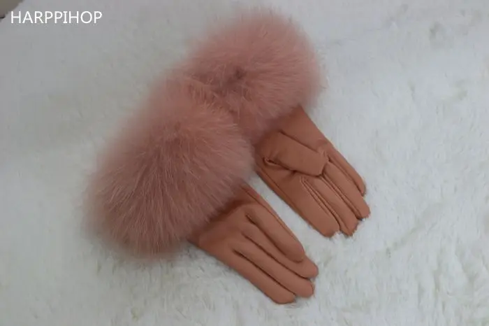 Зимние качественные женские перчатки из лисьего меха теплая из овечьей шерсти перчатки из натуральной кожи высокого качества