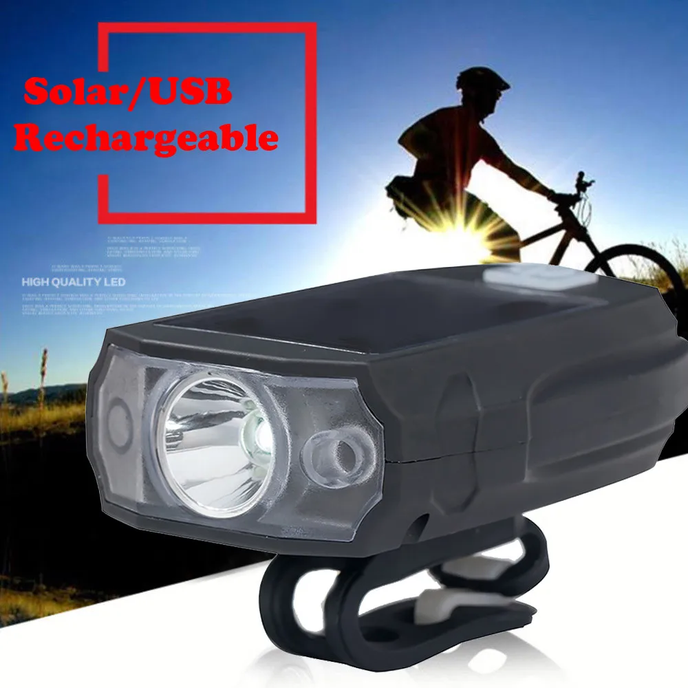 

Waterproof Bike Solar LED Front Light USB Rechargeable Headlight Lamp Bicycle handlebar Light 2019