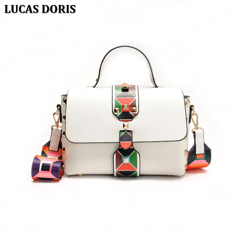 

New Small PU Leather Women Crossbody Bags Lady Colorful Strap Rivet Flap Bag Women Shoulder Messenger Bag Ladies Hand Bag 2019