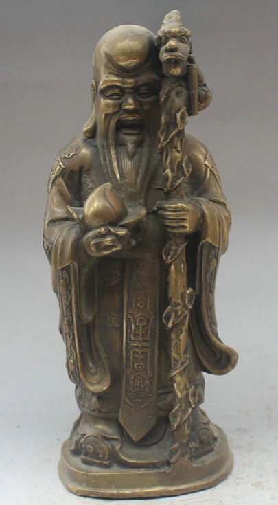 

Collectible bronze S2048 13" Chinese Copper Folk Stand peach Shou god longevity Dragon crutch Statue (B0413)