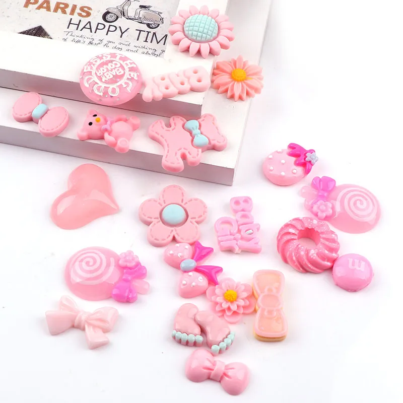 

Pink color Mix 30PC Flat Back DIY Miniature Artificial Mix Fake Food Cake ResinCabochon Decorative Craft Play DollHouse Toy