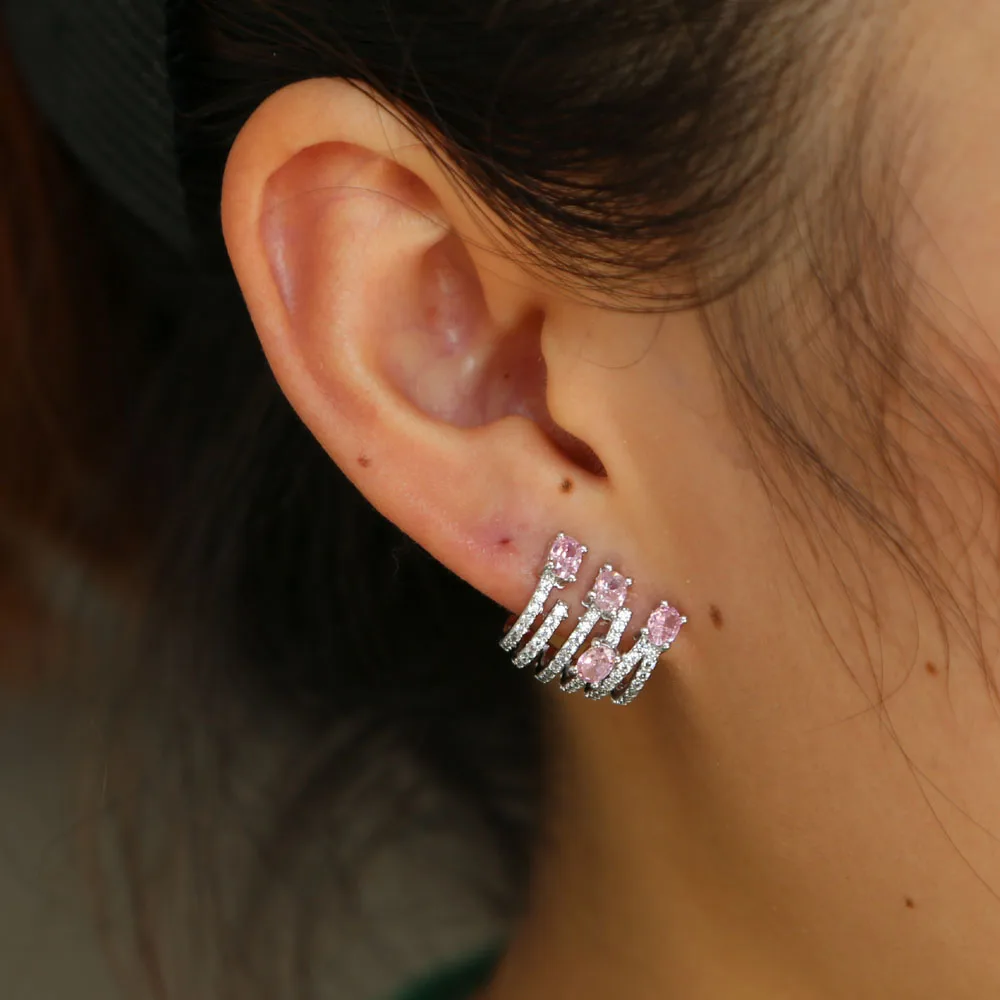

Free Shipping Factory Direct Sale Fashion Style Pink clear cubic zirconia daily jewelry 2018 latest design Women Earrings