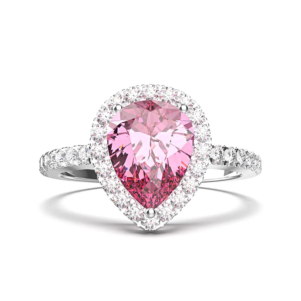 Pink Rainbamabom реальные 925 твердых пробы Серебряная груша капли воды розовый сапфир драгоценный камень свадебные Обручение ювелирные изделия из драгоценных металлов - Цвет камня: Pink