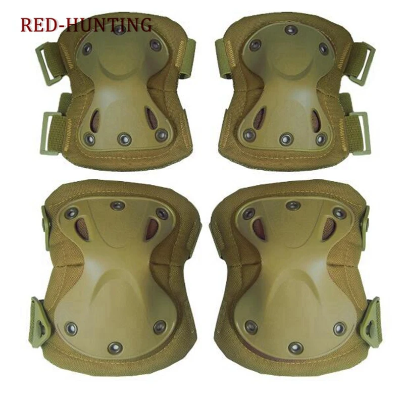 Airsoft Tactical Adjustable Knee & Elbow Protective Pads Set Protector Gear Hunting Shooting