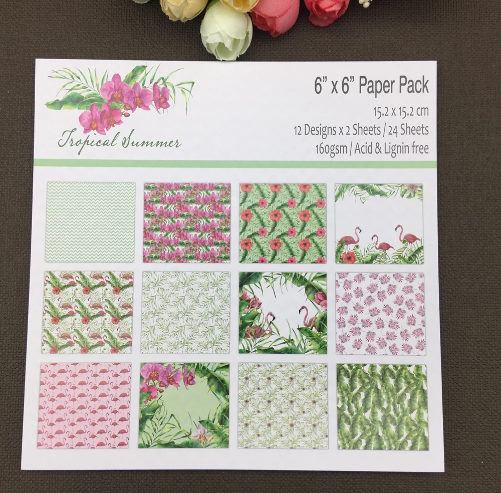 

AlinaCraft 24 sheet 6"X6" summer Scrapbooking design patterned paper pack andmade craft paper craft Background pad