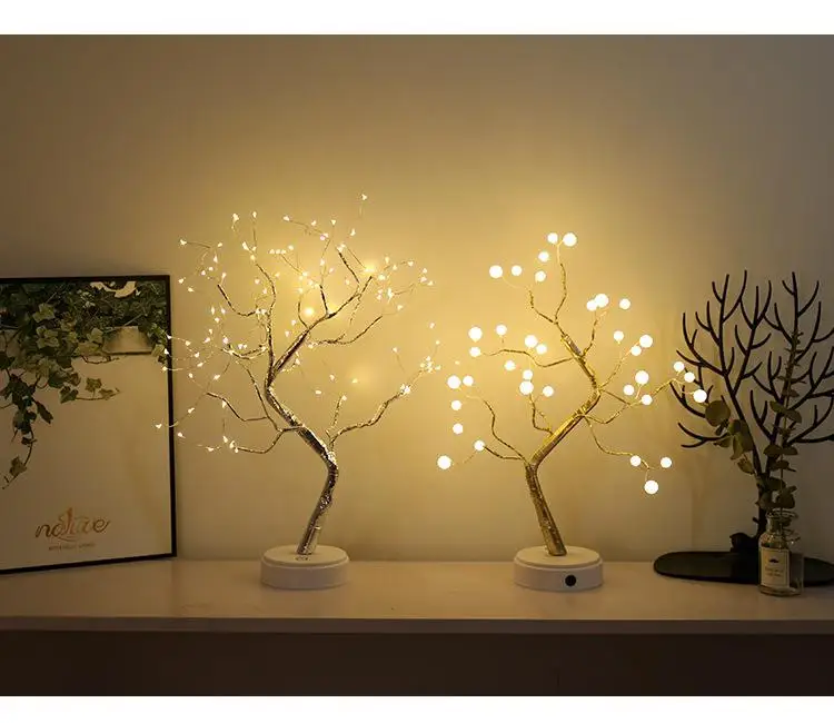 HobbyLane светодиодный светильник в форме дерева из медной проволоки, ночник с сенсорным выключателем, декоративный USB светодиодный светильник, Настольный светильник