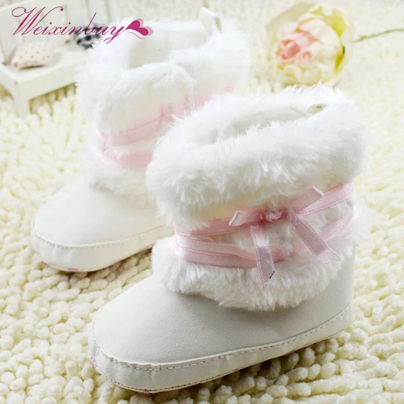 

Newborn Baby Girl Bowknot Fleece Snow Boots Booties White Princess Shoes