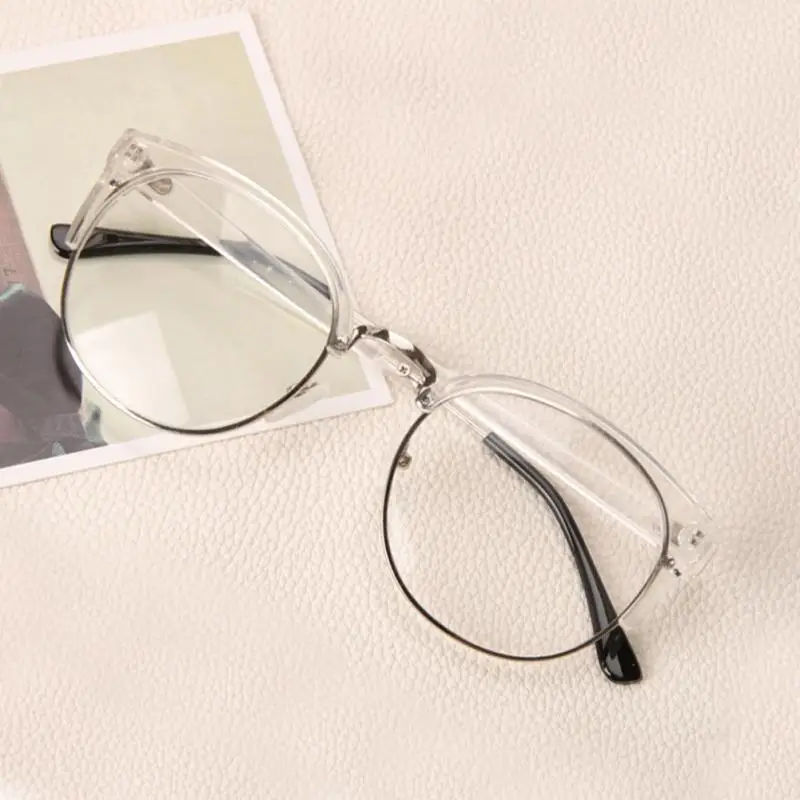 Горячие Стиль Анти-излучения очки простые стеклянные очки модные женские металл+ пластик полукруглая рамка стекло es простое стекло - Цвет оправы: Transparent
