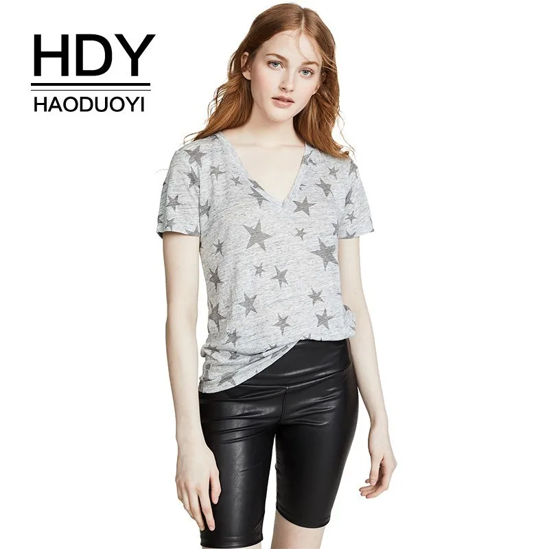 HDY Haoduoyi Femme летние модные стильные повседневные серые топы для девочек с принтом