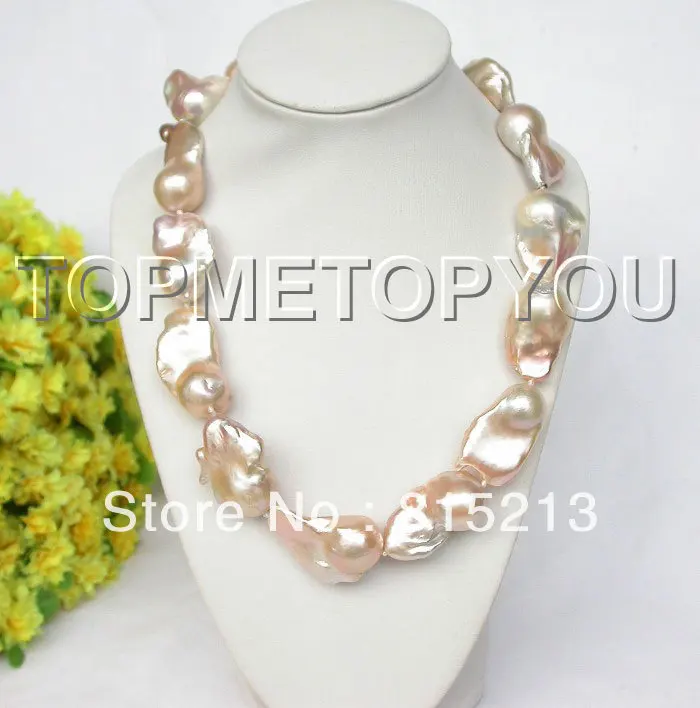 

ddh00570 HUGE Luster natural pink Reborn Keshi pearls necklace