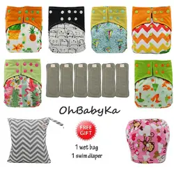 OhBabyKa младенца ткань Подгузники Couche Lavable Многоразовые Детские Карманный подгузник 6 шт. + 6 шт. бамбуковый угольный вкладыш детские